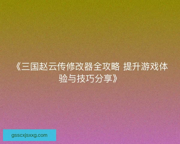 《三国赵云传修改器全攻略 提升游戏体验与技巧分享》