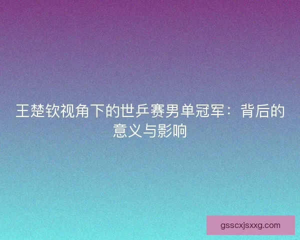 王楚钦视角下的世乒赛男单冠军：背后的意义与影响