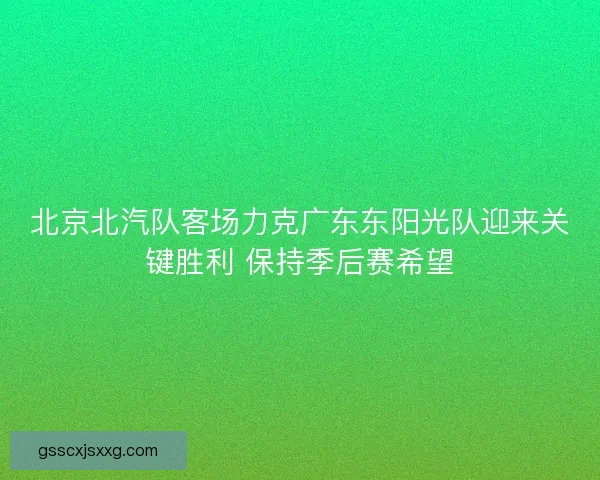 北京北汽队客场力克广东东阳光队迎来关键胜利 保持季后赛希望