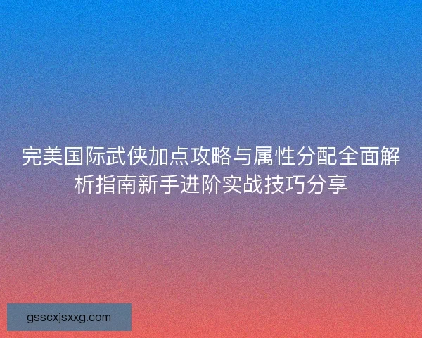 完美国际武侠加点攻略与属性分配全面解析指南新手进阶实战技巧分享